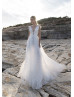V Neck Ivory 3D Lace Tulle Floral Graceful Wedding Dress